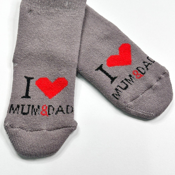 Махрові носочки для малюків I love mum and dad Сірі 0-12 міс