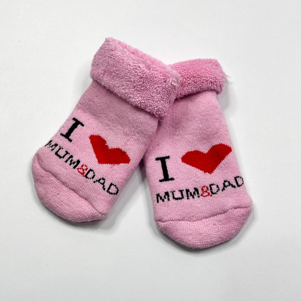 Махрові носочки для малюків I love mum and dad Рожеві 0-12 міс