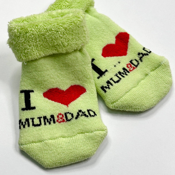 Махрові носочки для малюків I love mum and dad Зелені 0-12 міс