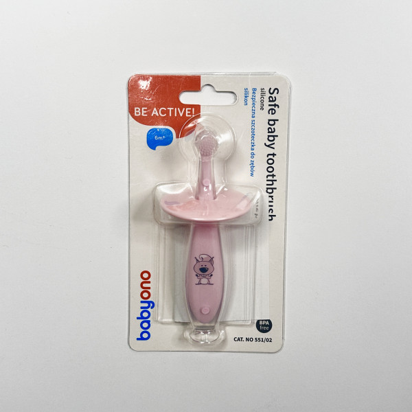 М’яка силіконова зубна щітка з обмежувачем для малюків Babyono рожева
