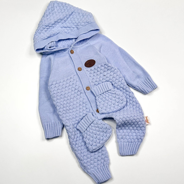 В'язаний комбінезон з пінетками Голубий 62р-74р
